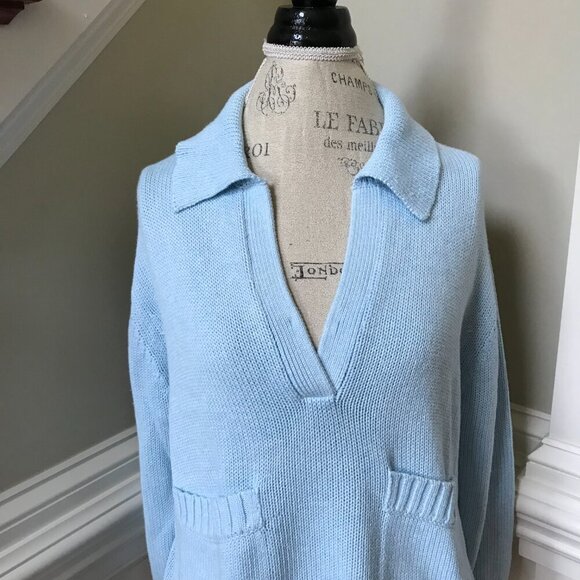 Kinross Split Neck Polo Pullover Sweater Womens Large Blue Cotton Long Sleeve - Picture 3 of 10
